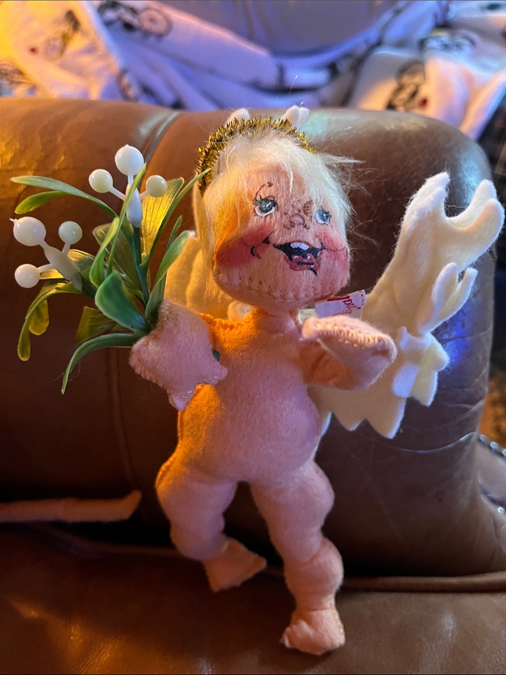 Annalee Pink Angel with White Wings and Gold Halo